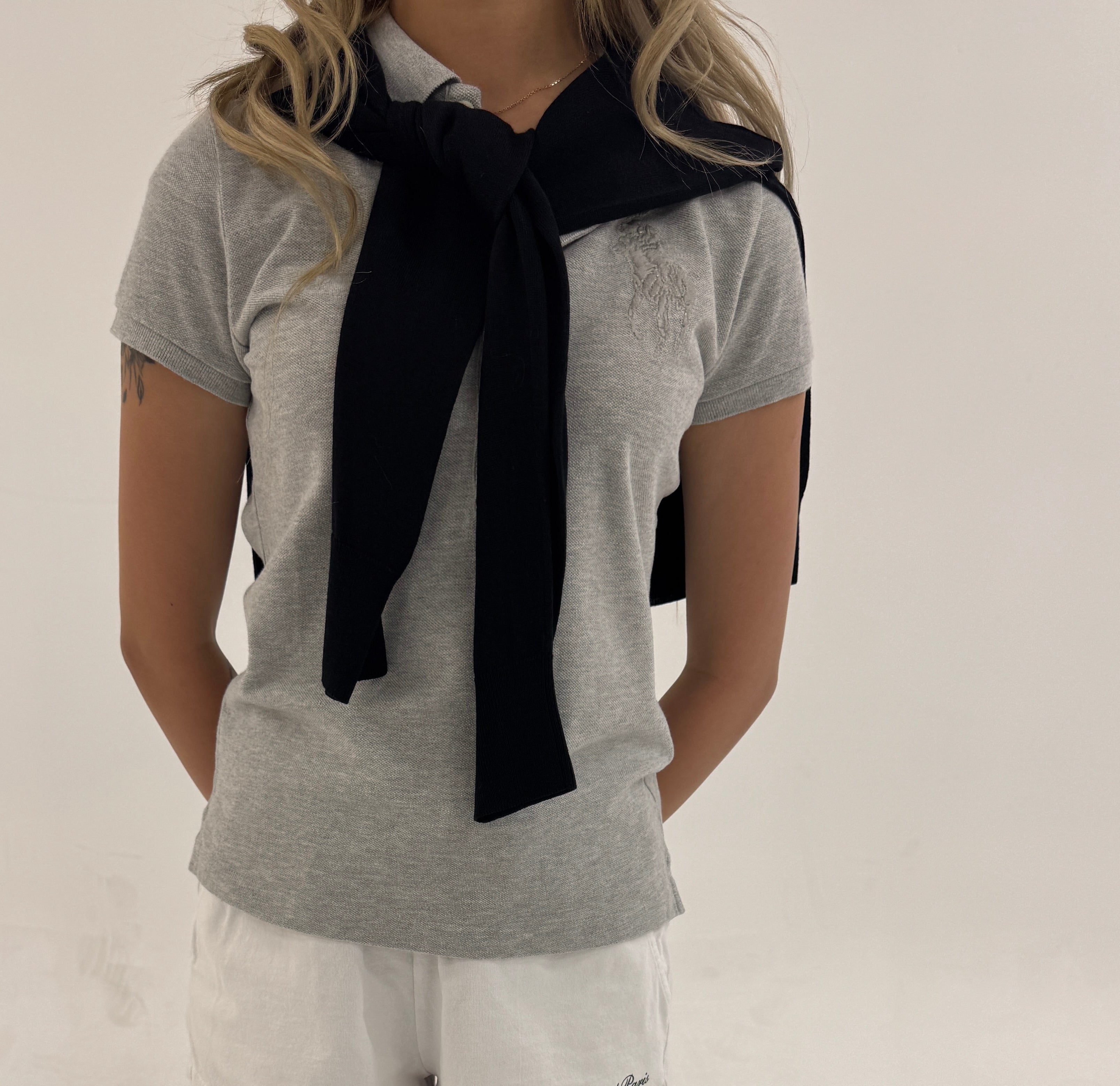 Vintage Polo Ralph Lauren Grey Cotton Pique Skinny Polo T-Shirt