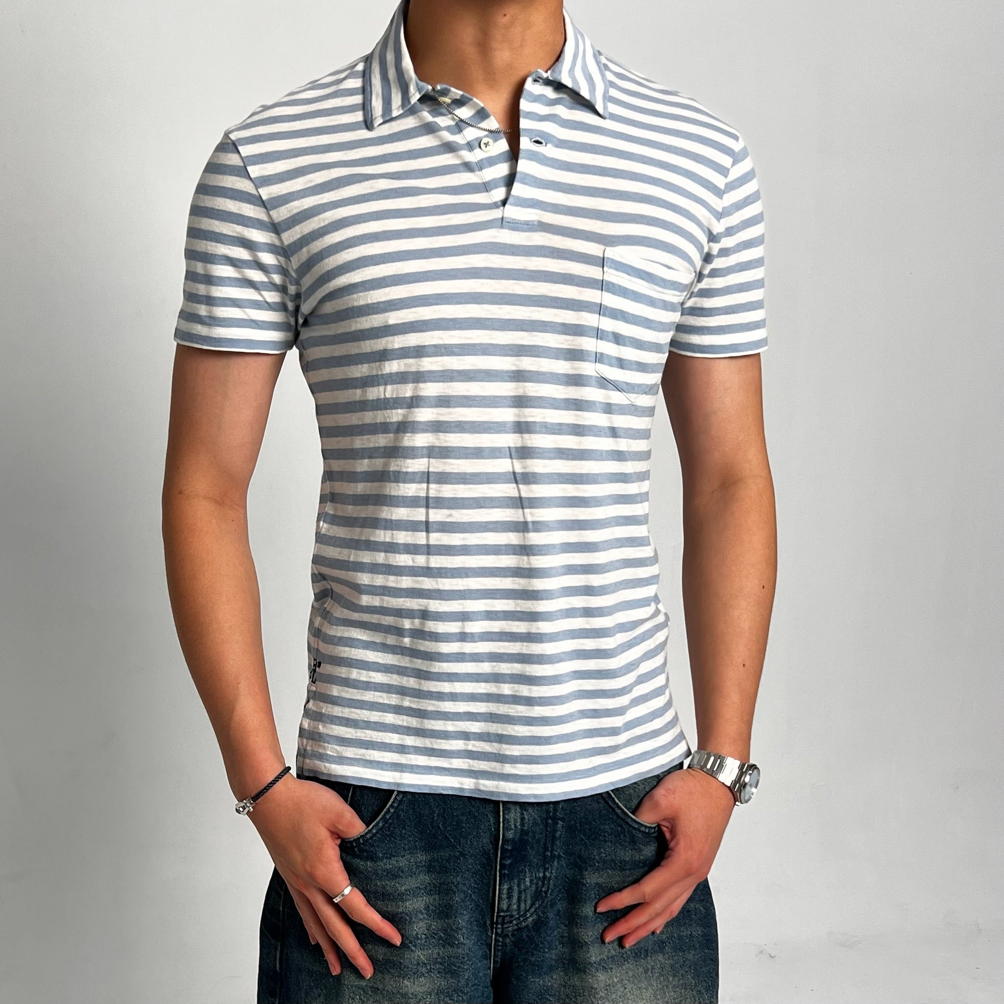 Polo Ralph Lauren Blue And White Striped Stretchy Polo Shirt
